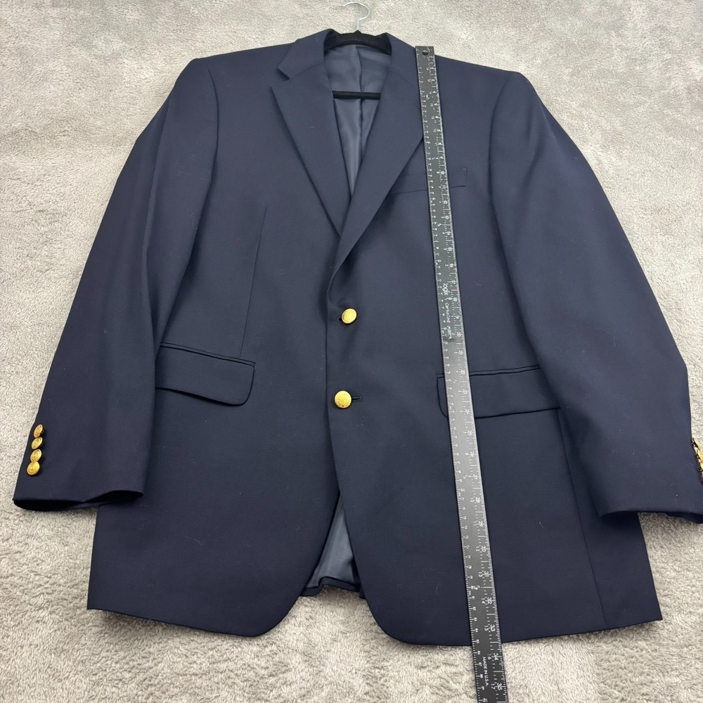 Chaps 100% Wool Gold Button Blazer Mens 42L Navy Blue Single Breast Preppy Yacht - Picture 8 of 16